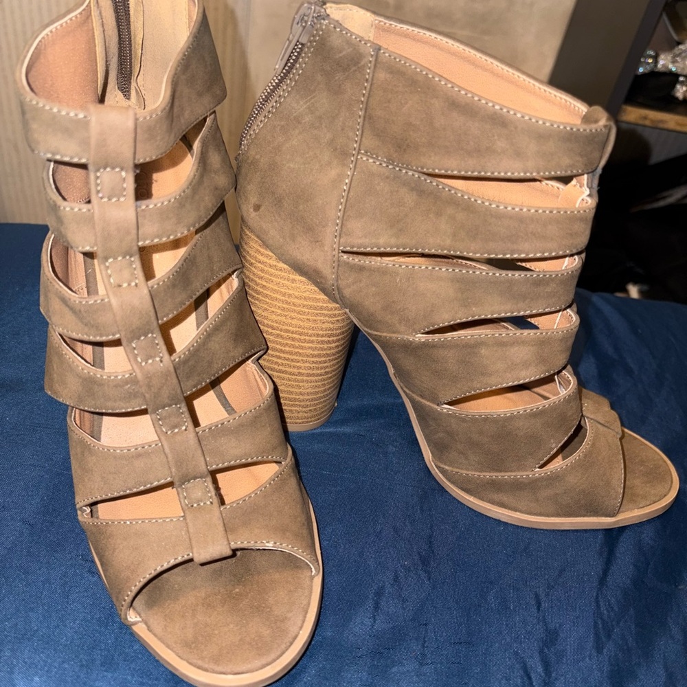 Charlotte Russe Taupe Strappy Heels